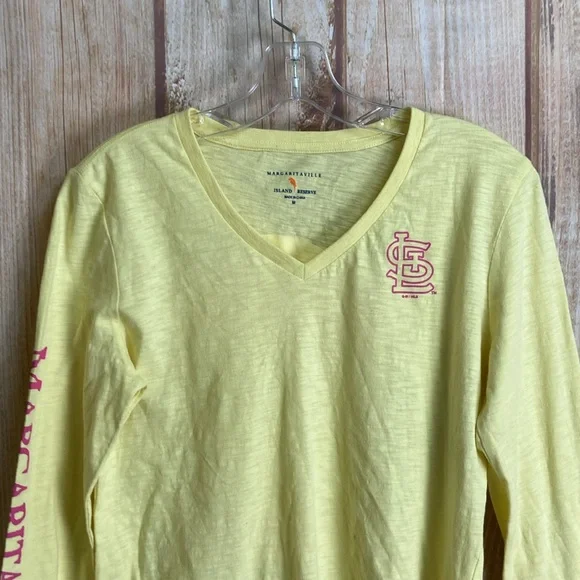 💵Margaritaville Yellow VNeck Long Sleeve Tee with Pink Accents Size Medium - Picture 3 of 9